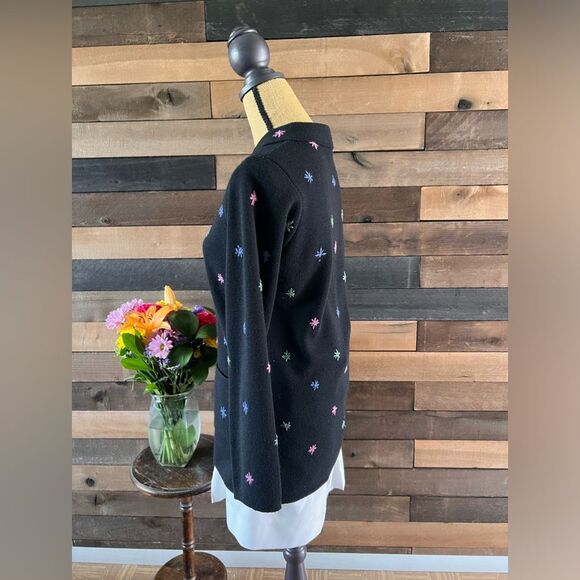 90s Vintage NYBASED Acrylic Wool Black Shell Button Up Cardigan Embroidered - Picture 5 of 6